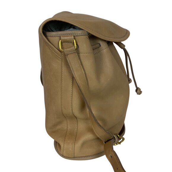 Coach Leather No 588-5703 Drawstring Flap Bucket Bag Tan Crossbody Made In USA - Picture 4 of 14